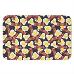 Black Fried Egg And Bacon Pattern Print Indoor Door Mat