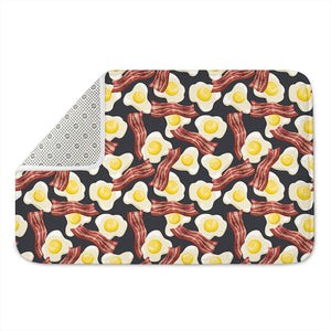 Black Fried Egg And Bacon Pattern Print Indoor Door Mat