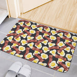 Black Fried Egg And Bacon Pattern Print Indoor Door Mat