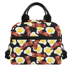 Black Fried Egg And Bacon Pattern Print Insulated Lunch Bag
