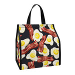 Black Fried Egg And Bacon Pattern Print Insulated Lunch Tote