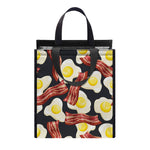 Black Fried Egg And Bacon Pattern Print Insulated Lunch Tote