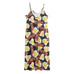 Black Fried Egg And Bacon Pattern Print Jersey Midi Cami Dress