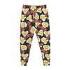 Black Fried Egg And Bacon Pattern Print Jogger Pants