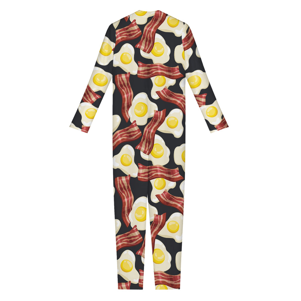 Black Fried Egg And Bacon Pattern Print Jumpsuit