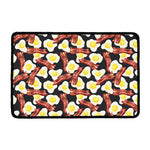 Black Fried Egg And Bacon Pattern Print Kitchen Mat