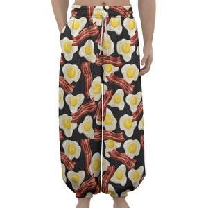 Black Fried Egg And Bacon Pattern Print Lantern Pants