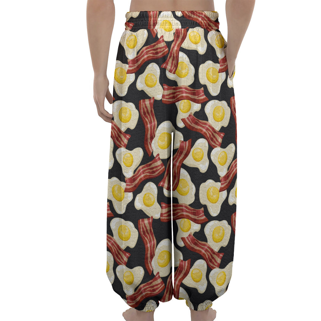 Black Fried Egg And Bacon Pattern Print Lantern Pants