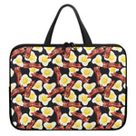 Black Fried Egg And Bacon Pattern Print Laptop Sleeve With Handle
