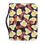 Black Fried Egg And Bacon Pattern Print Leather Bible Cover
