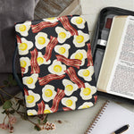 Black Fried Egg And Bacon Pattern Print Leather Bible Cover