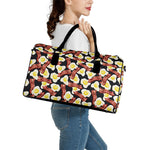 Black Fried Egg And Bacon Pattern Print Leather Duffle Bag