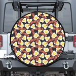 Black Fried Egg And Bacon Pattern Print Leather Spare Tire Cover