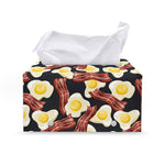 Black Fried Egg And Bacon Pattern Print Leather Tissue Box Cover