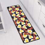 Black Fried Egg And Bacon Pattern Print Long Kitchen Mat