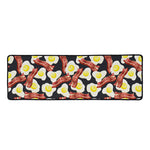 Black Fried Egg And Bacon Pattern Print Long Kitchen Mat