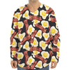 Black Fried Egg And Bacon Pattern Print Long Sleeve Baseball Jersey