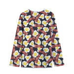 Black Fried Egg And Bacon Pattern Print Long Sleeve Short Coat