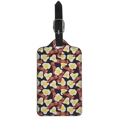 Black Fried Egg And Bacon Pattern Print Luggage Tag
