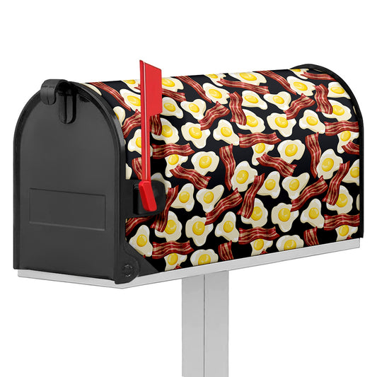 Black Fried Egg And Bacon Pattern Print Mailbox Cover