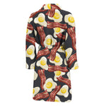 Black Fried Egg And Bacon Pattern Print Men's Bathrobe