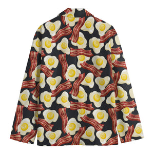 Black Fried Egg And Bacon Pattern Print Men's Blazer