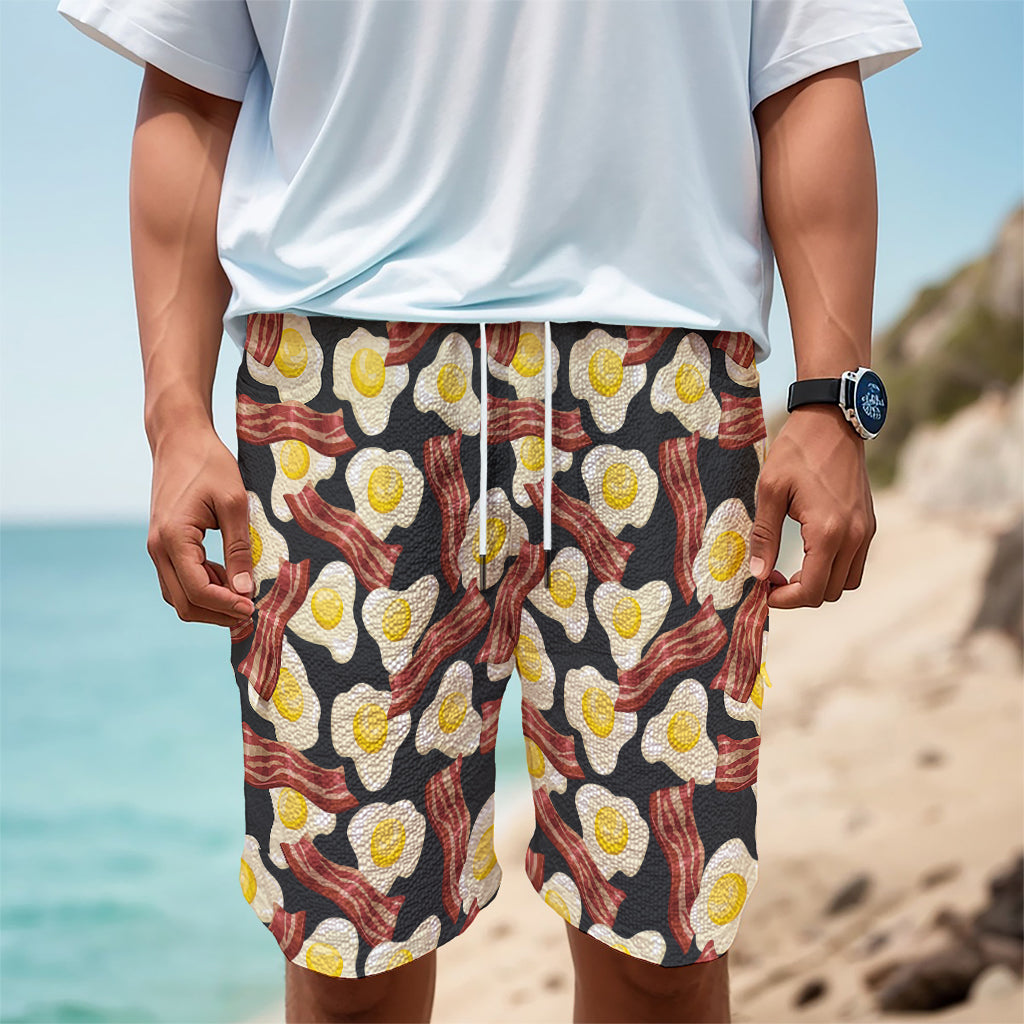Black Fried Egg And Bacon Pattern Print Men's Cargo Shorts