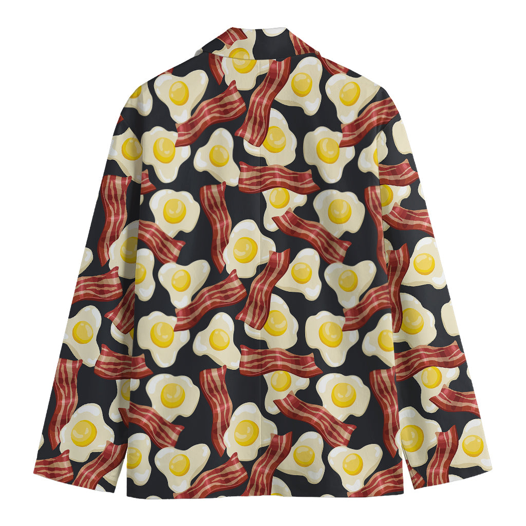 Black Fried Egg And Bacon Pattern Print Men's Cotton Blazer