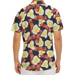 Black Fried Egg And Bacon Pattern Print Men's Deep V-Neck Shirt