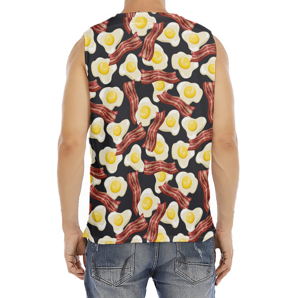 Black Fried Egg And Bacon Pattern Print Men's Fitness Tank Top
