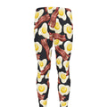 Black Fried Egg And Bacon Pattern Print Men's Leggings