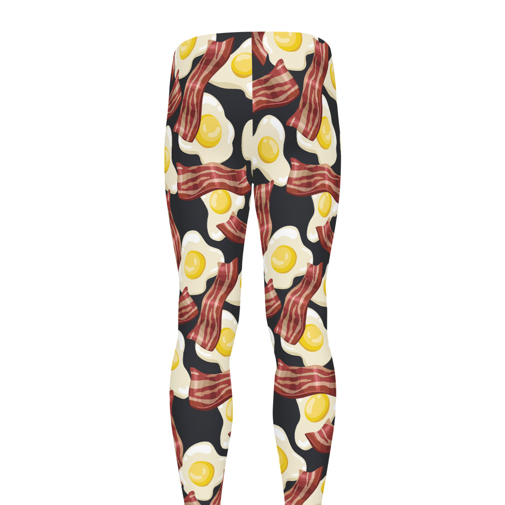 Black Fried Egg And Bacon Pattern Print Men's leggings