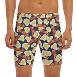 Black Fried Egg And Bacon Pattern Print Men's Long Boxer Briefs