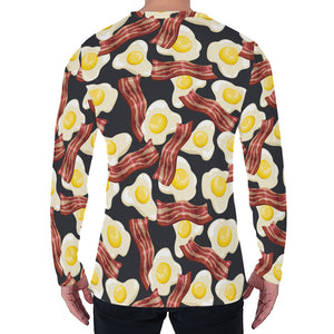 Black Fried Egg And Bacon Pattern Print Men's Long Sleeve T-Shirt