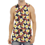 Black Fried Egg And Bacon Pattern Print Men's Muscle Tank Top