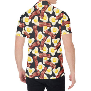 Black Fried Egg And Bacon Pattern Print Men's Shirt