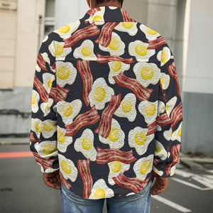 Black Fried Egg And Bacon Pattern Print Men's Shirt Jacket