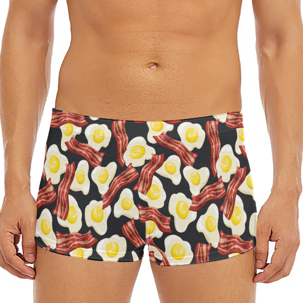 Black Fried Egg And Bacon Pattern Print Men's Short Boxer Briefs