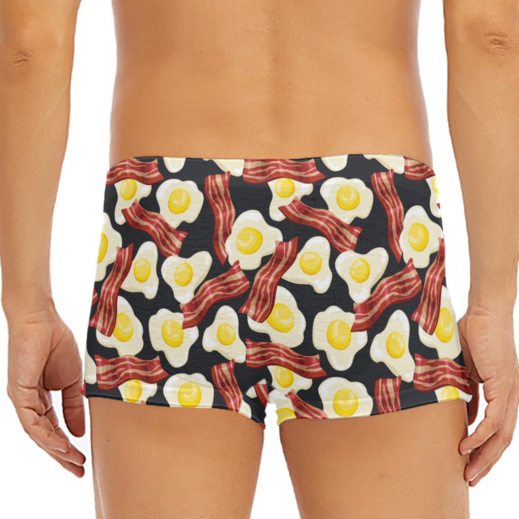 Black Fried Egg And Bacon Pattern Print Men's Short Boxer Briefs