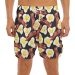 Black Fried Egg And Bacon Pattern Print Men's Split Running Shorts