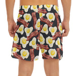 Black Fried Egg And Bacon Pattern Print Men's Split Running Shorts
