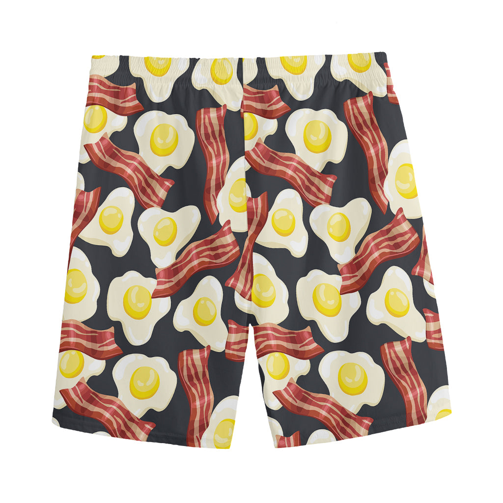 Black Fried Egg And Bacon Pattern Print Men's Sports Shorts