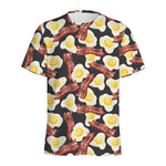 Black Fried Egg And Bacon Pattern Print Men's Sports T-Shirt