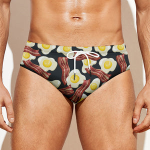 Black Fried Egg And Bacon Pattern Print Men's Swim Briefs