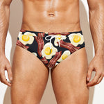 Black Fried Egg And Bacon Pattern Print Men's Swim Briefs