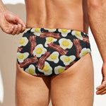 Black Fried Egg And Bacon Pattern Print Men's Swim Briefs