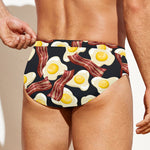 Black Fried Egg And Bacon Pattern Print Men's Swim Briefs