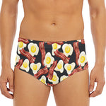 Black Fried Egg And Bacon Pattern Print Men's Triangle Swim Briefs
