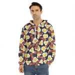 Black Fried Egg And Bacon Pattern Print Men's Velvet Pullover Hoodie