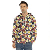 Black Fried Egg And Bacon Pattern Print Men's Velvet Pullover Hoodie